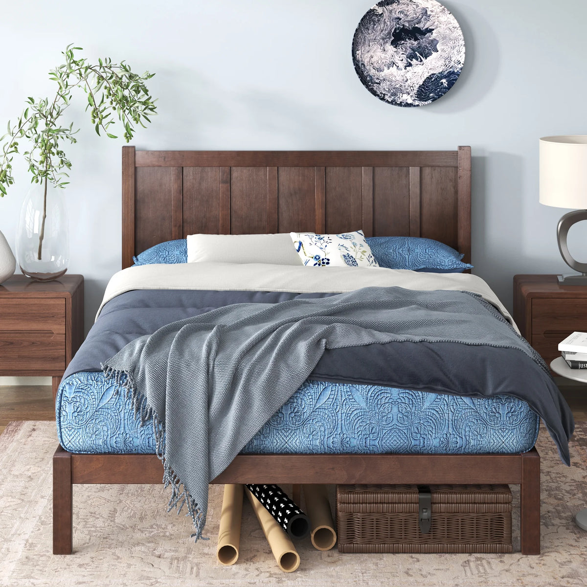 Full Acacia Wood Platform Bed Frame Y8345
