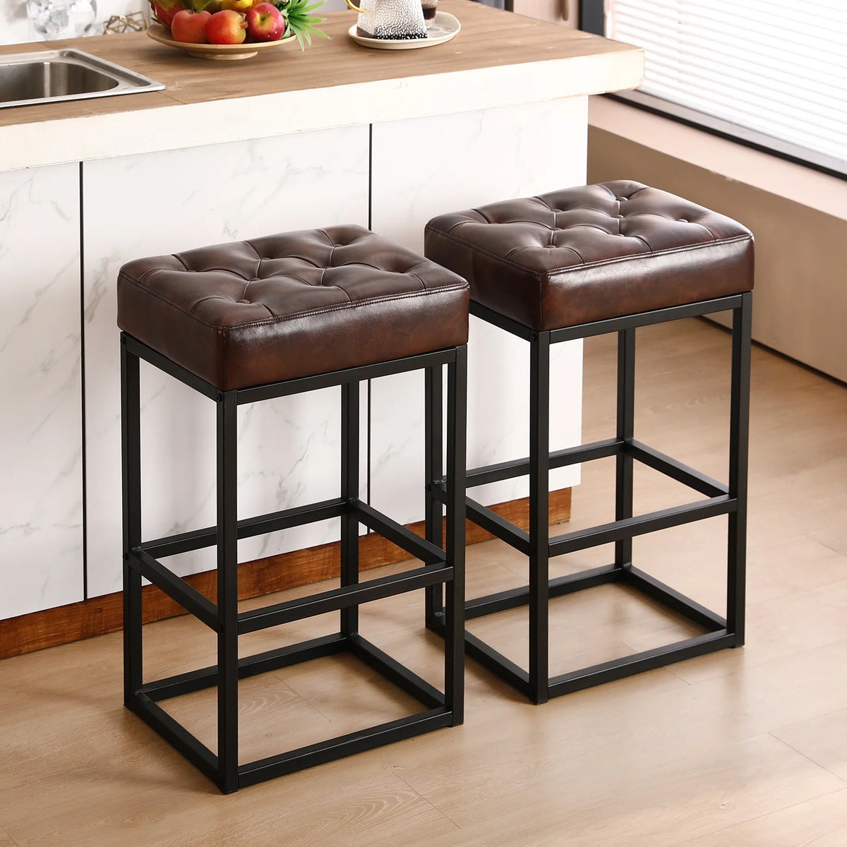 Dark Brown Leather Counter Stools Set of 2 J634