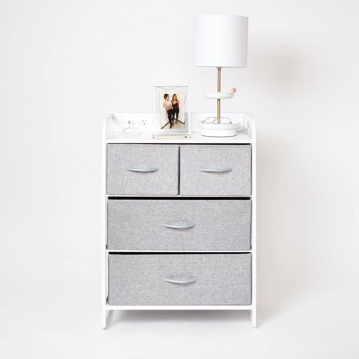 4 Drawer Storage Unit with Outlet and 2 USB Ports, Grey Z901
