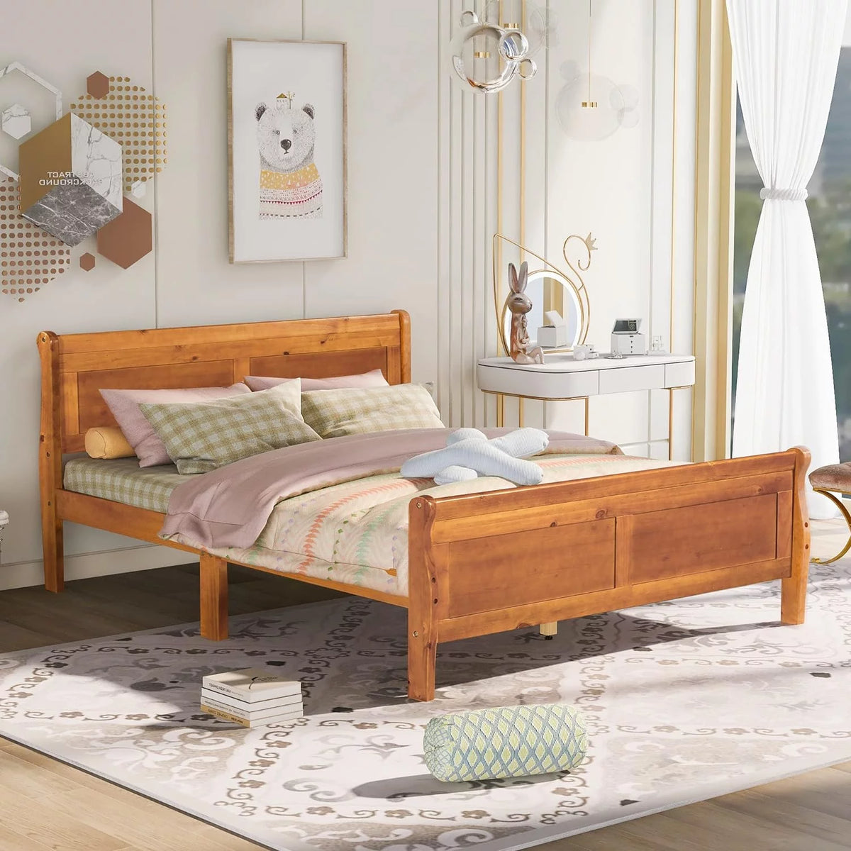 Queen Size Wood Platform Bed with Headboard J140