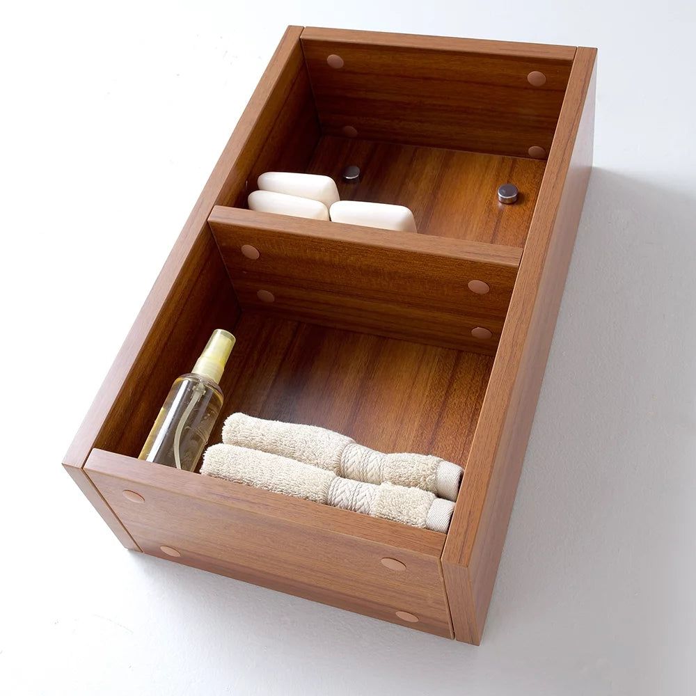 Teak Bathroom Linen Side Cabinet with 2 Open Storage Areas I758048