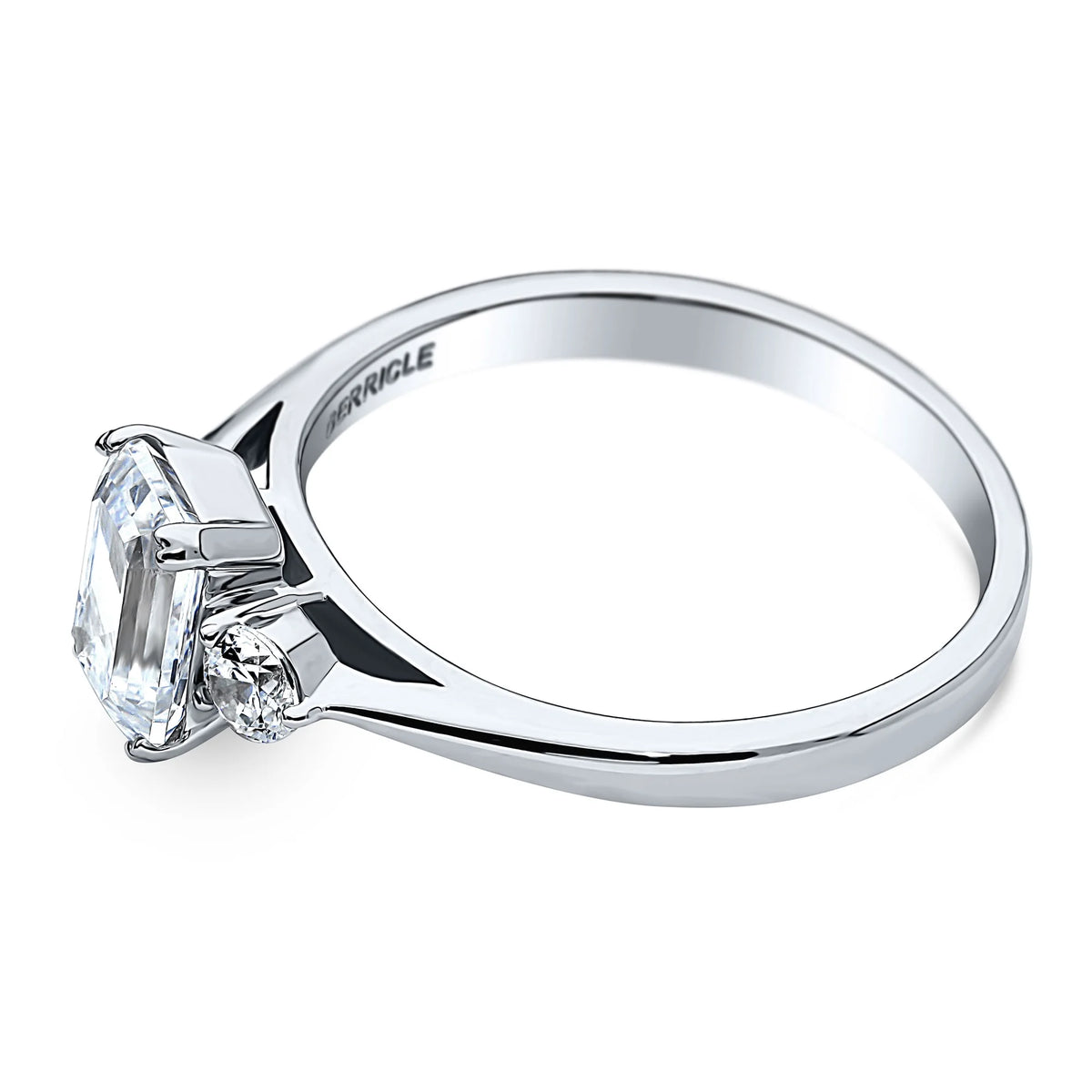 Sterling Silver 3-Stone Emerald Cut Cubic Zirconia Ring, Rhodium Plated Size 4.5 D11204