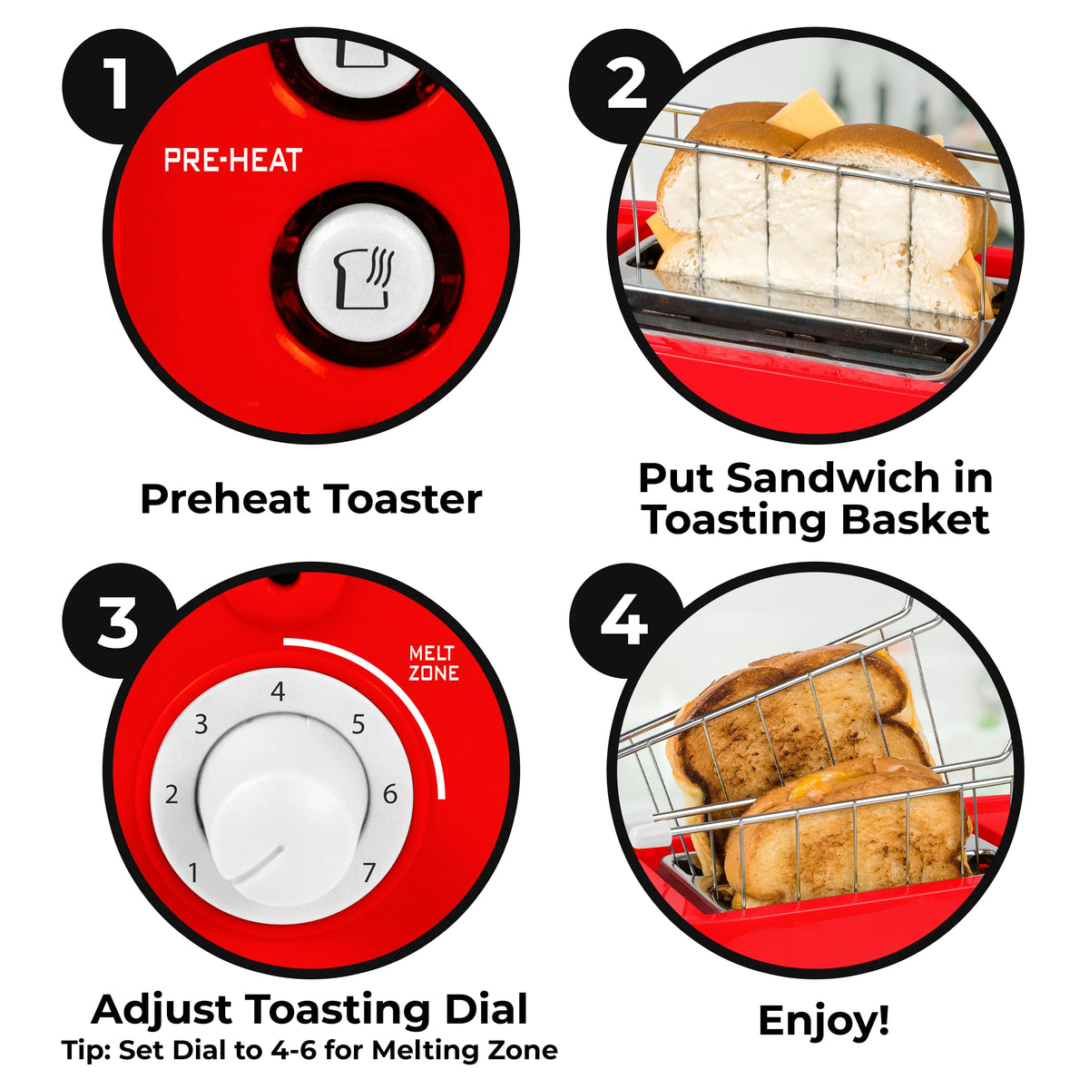 Grilled Cheese Toaster with Toaster Baskets and Adjustable Toasting Dial D3024