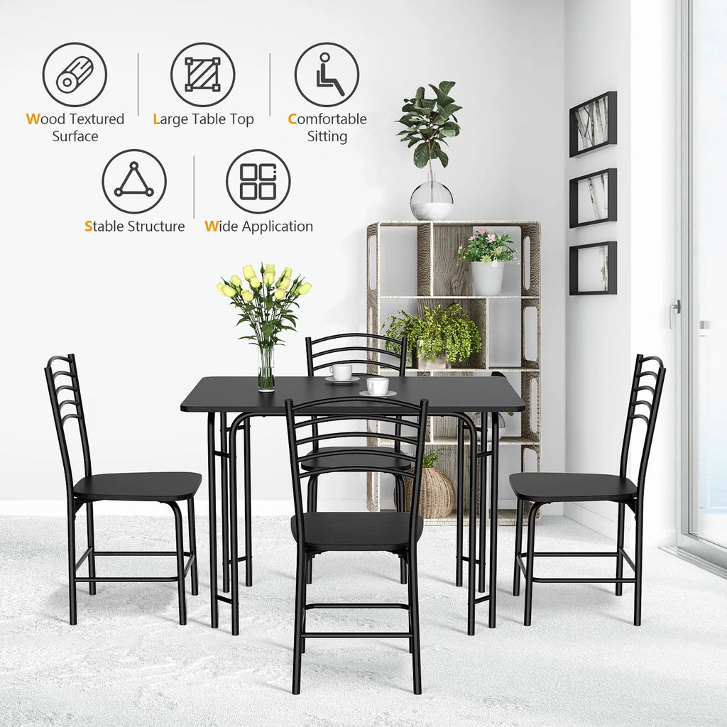 5 Pcs Modern Dining Table Set 4 Chairs Steel Frame Black N851037