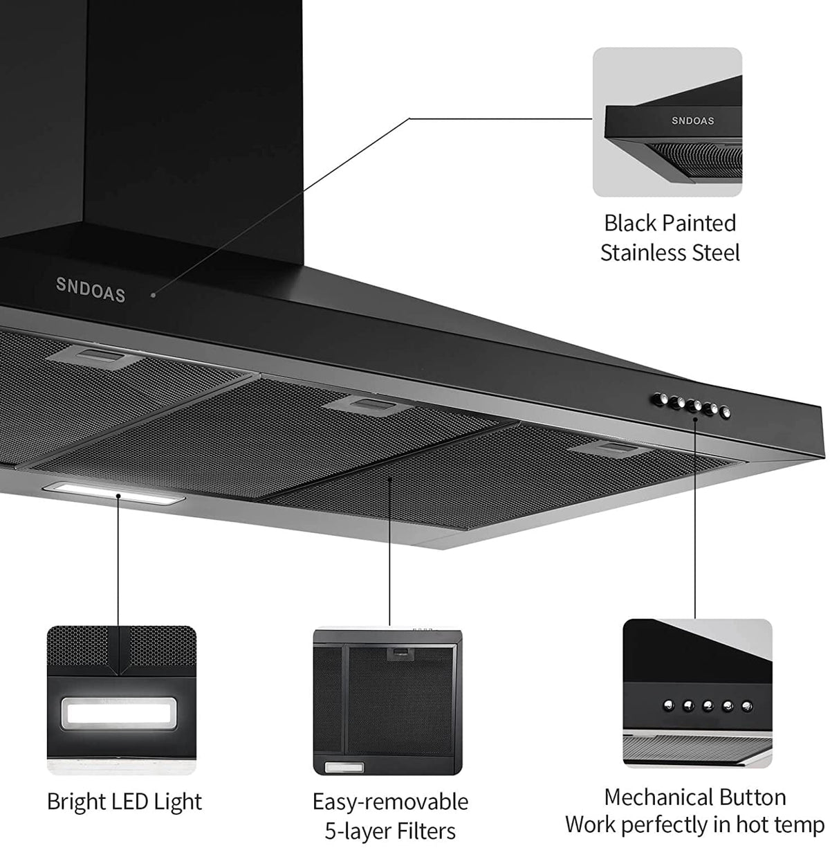 36 inch Black Stainless Steel Wall Mount Range Hood L825010
