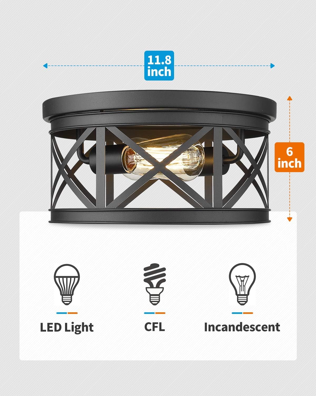 Black Metal Cage Flush Mount Ceiling Light K297