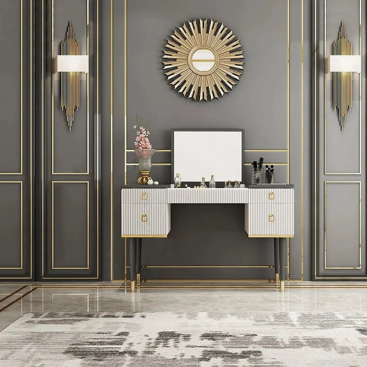 4 Drawer Makeup Vanity Table with Flip Top Mirror Y1463