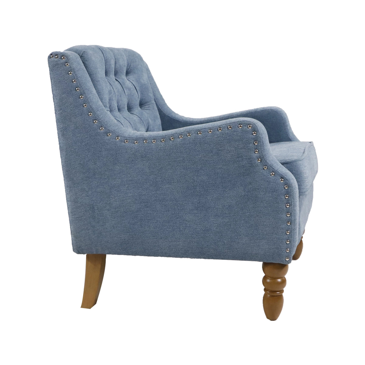 Blue Linen Fabric Accent Chair with Button Tufted Back D6847