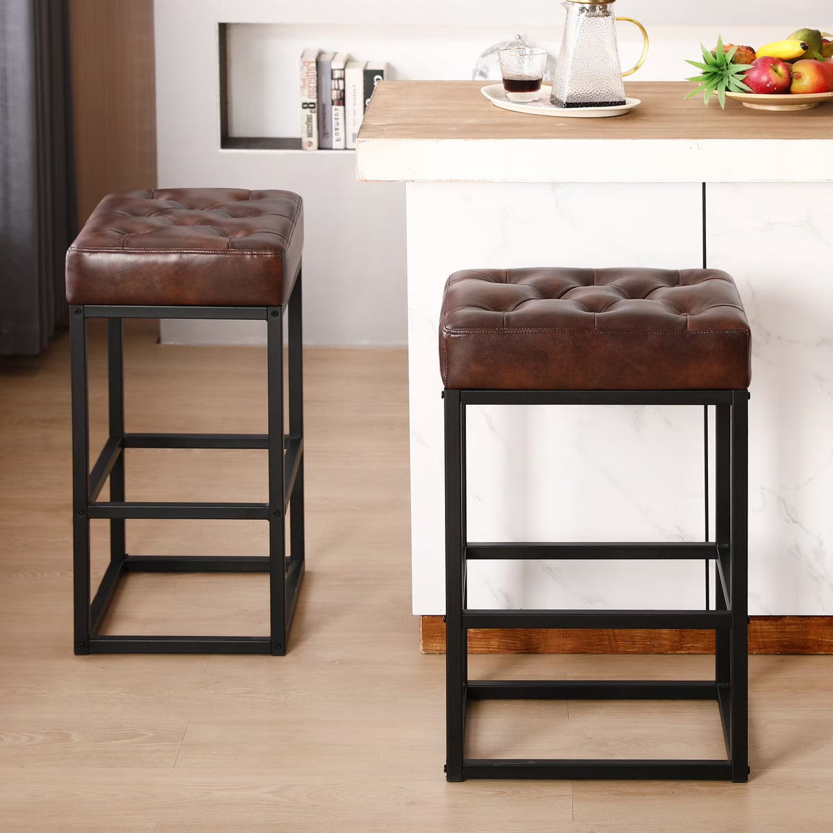 Dark Brown Leather Counter Stools Set of 2 J634
