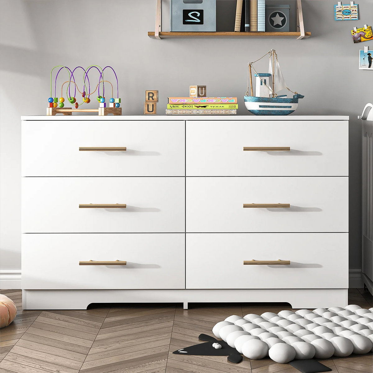 White 6 Drawer Dresser N93364