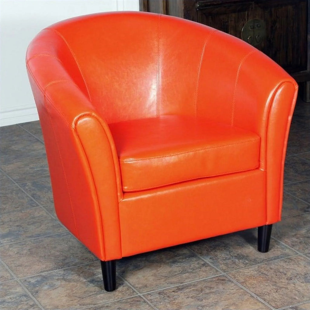 Orange Leather Barrel Club Chair Y410