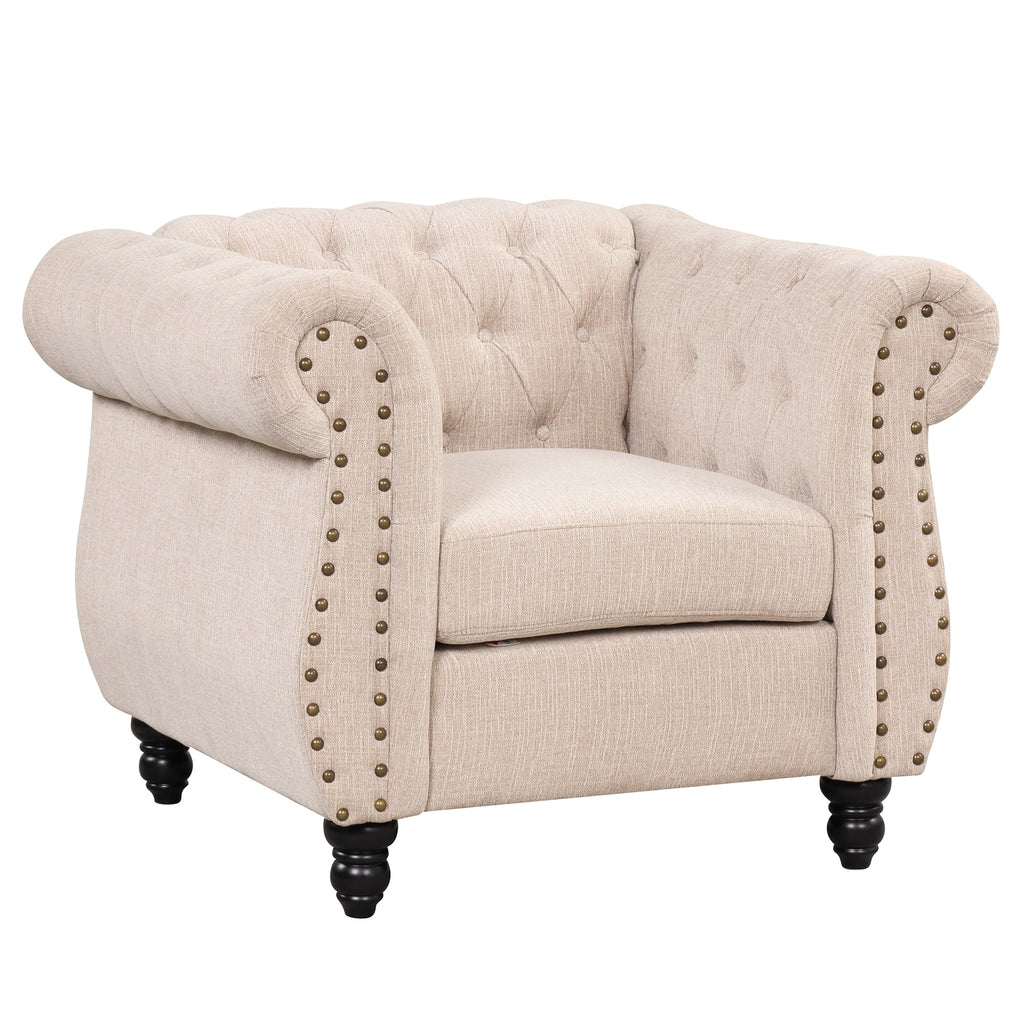 Beige Plush Upholstered Sofa with Solid Wood Legs Z570223