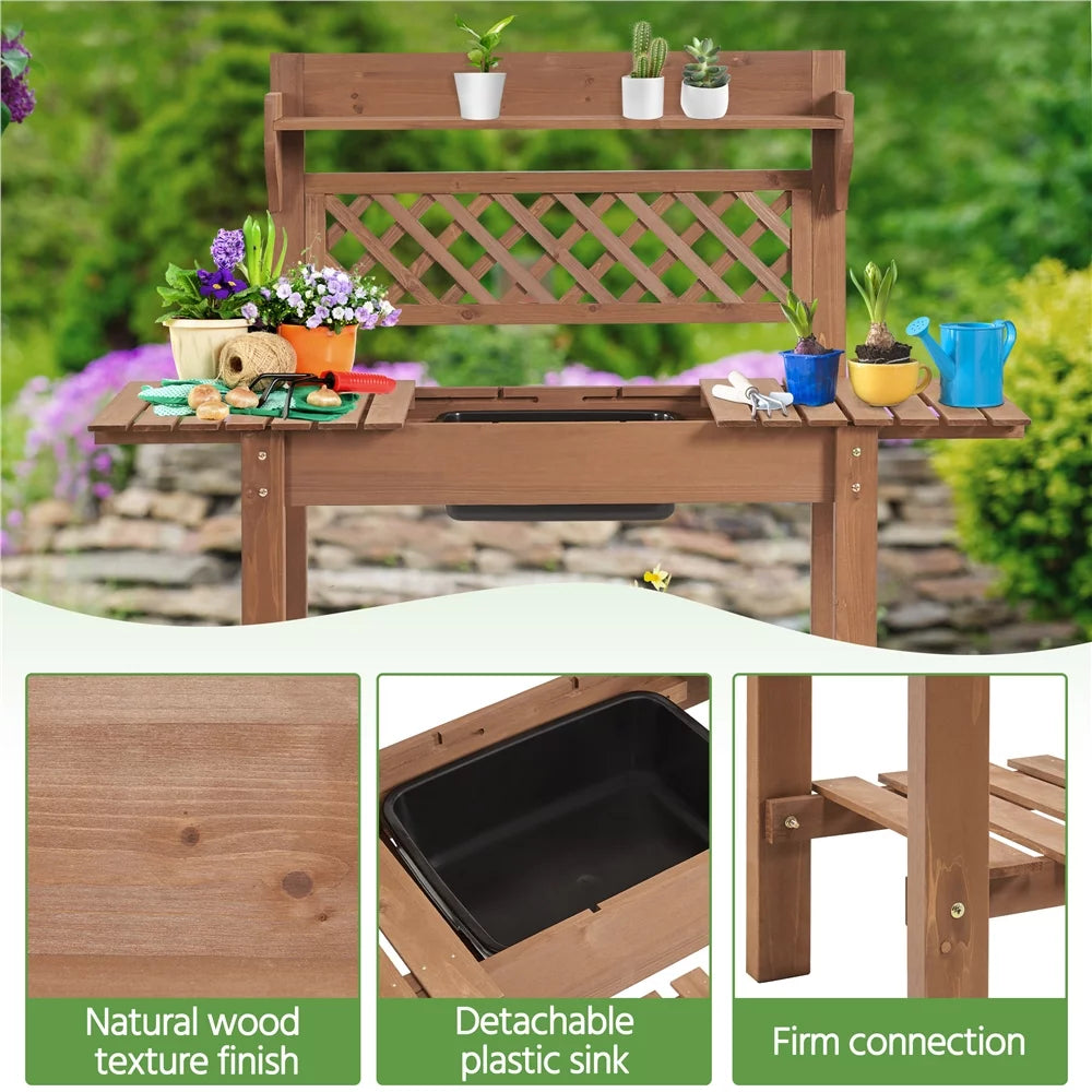 Wooden Potting Bench with Sliding Tabletop E988878