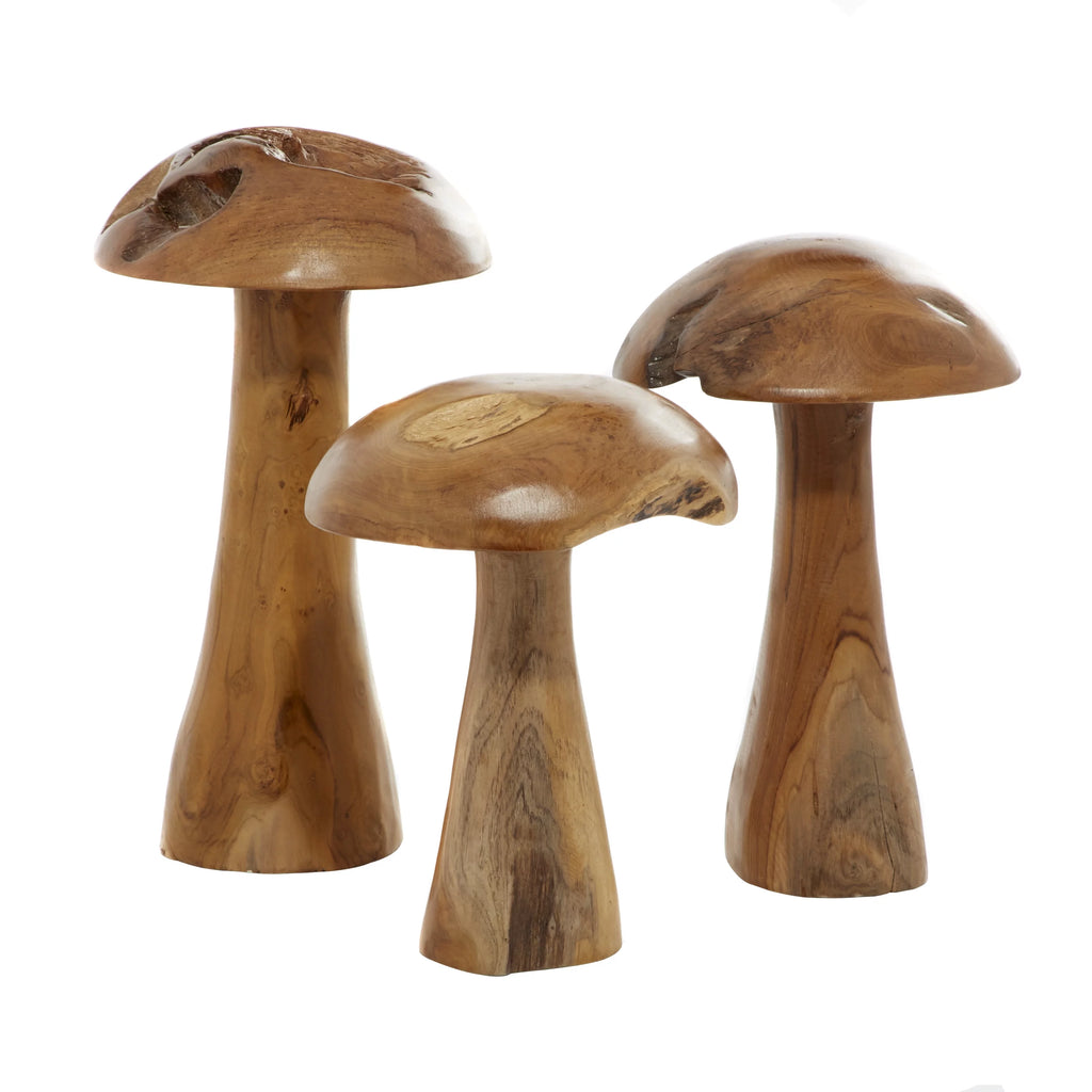 Brown Wood Mushroom Sculpture Set of 3 C2678