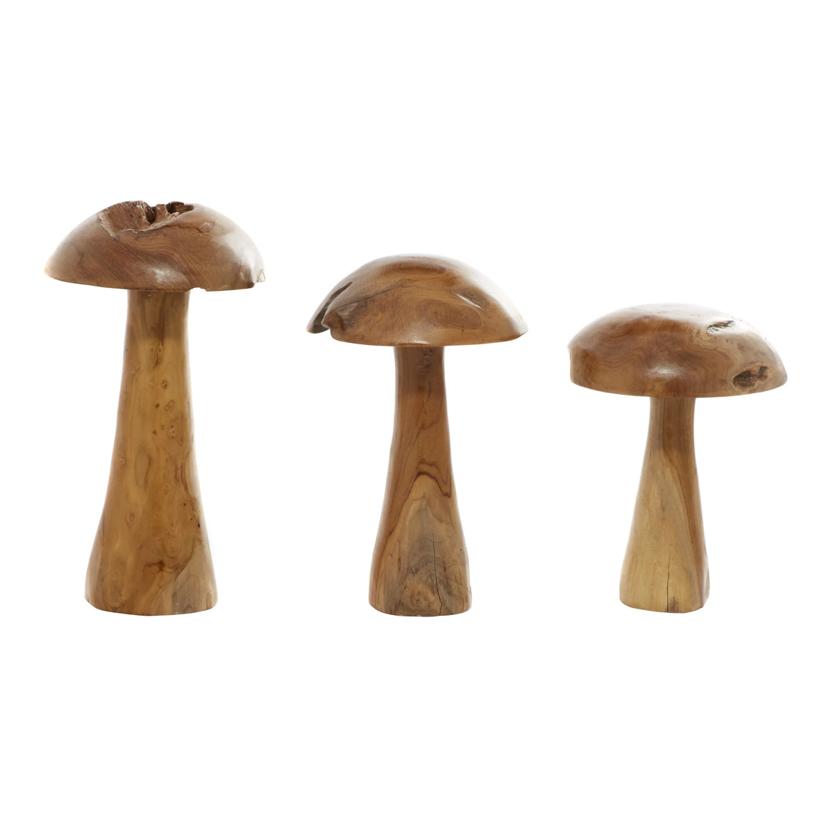 Brown Wood Mushroom Sculpture Set of 3 C2678