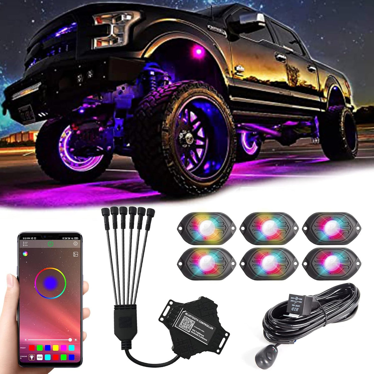 18 LEDs Multicolor Waterproof Aluminum Underglow Light Kit Pack of 2 I662341