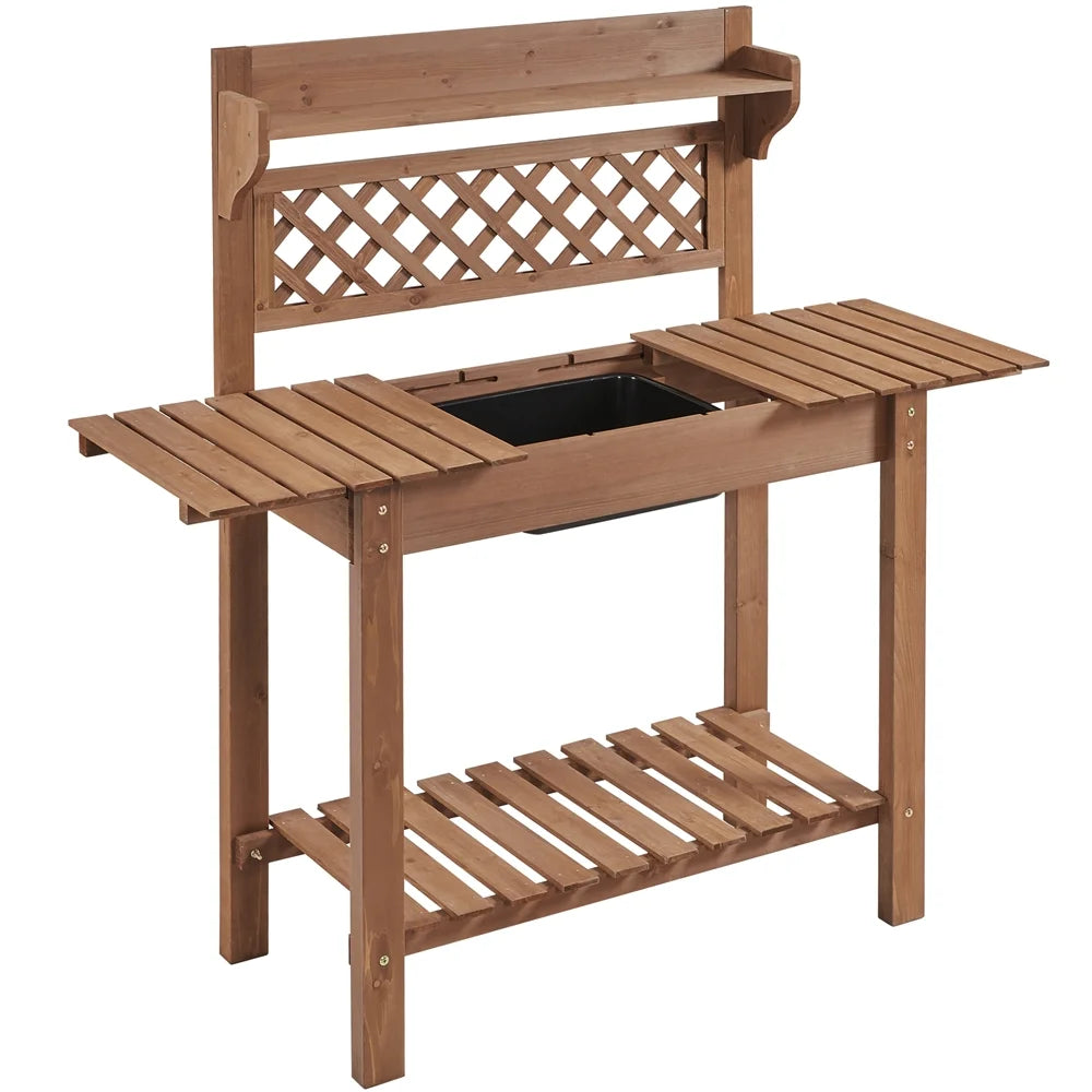Wooden Potting Bench with Sliding Tabletop E988878