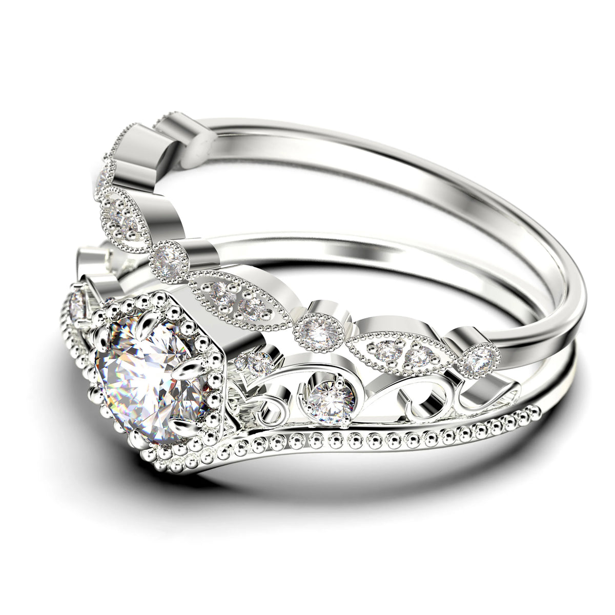 Antique Art Deco 2.00 Carat Round Cut Diamond Moissanite Engagement Ring in 10k Solid White Gold Y1847