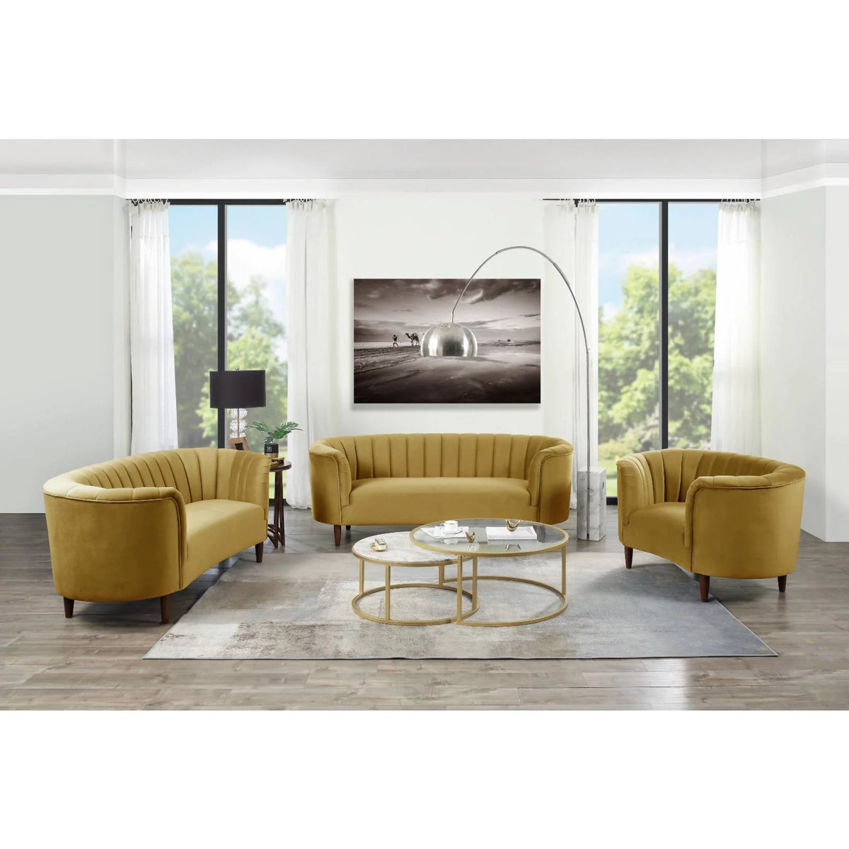 Olive Yellow Velvet Loveseat X821