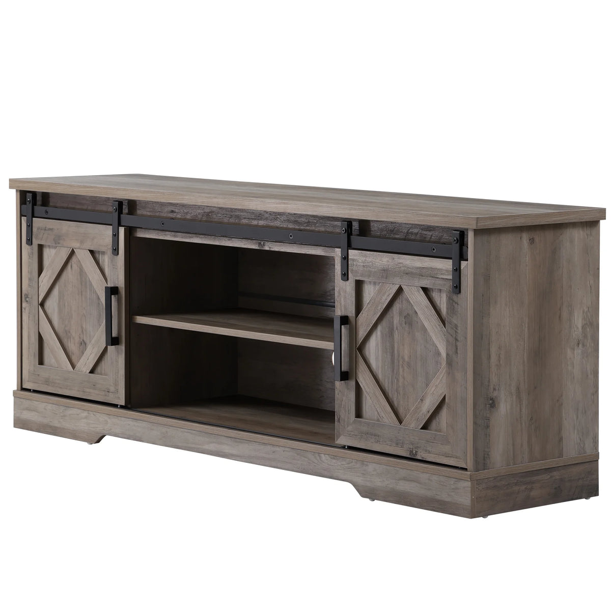 Farmhouse TV Stand up to 70" Barn Door Media Console Storage Cabinet in Gray W5451