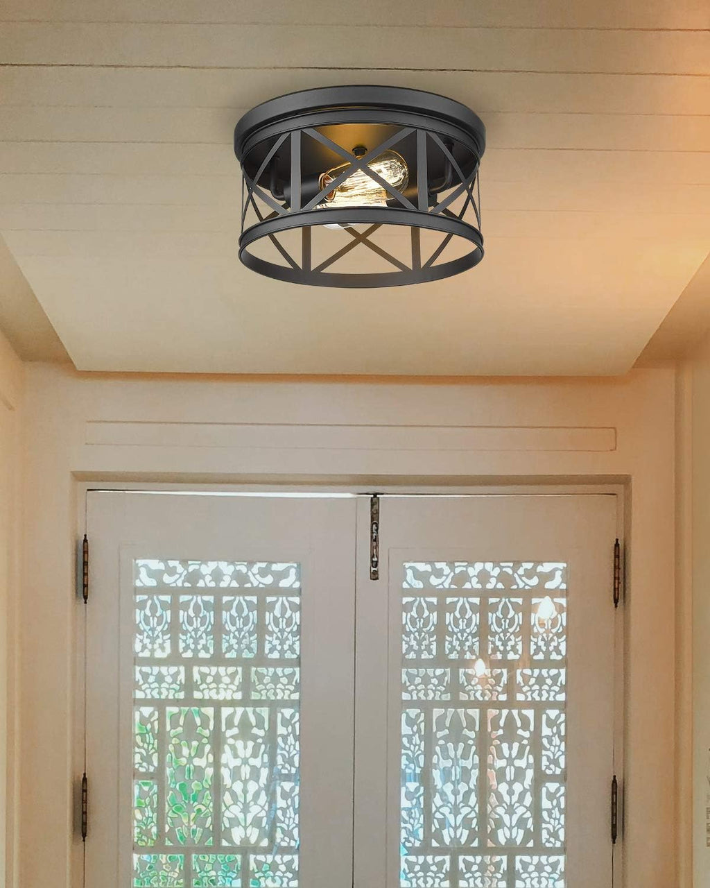Black Metal Cage Flush Mount Ceiling Light K297