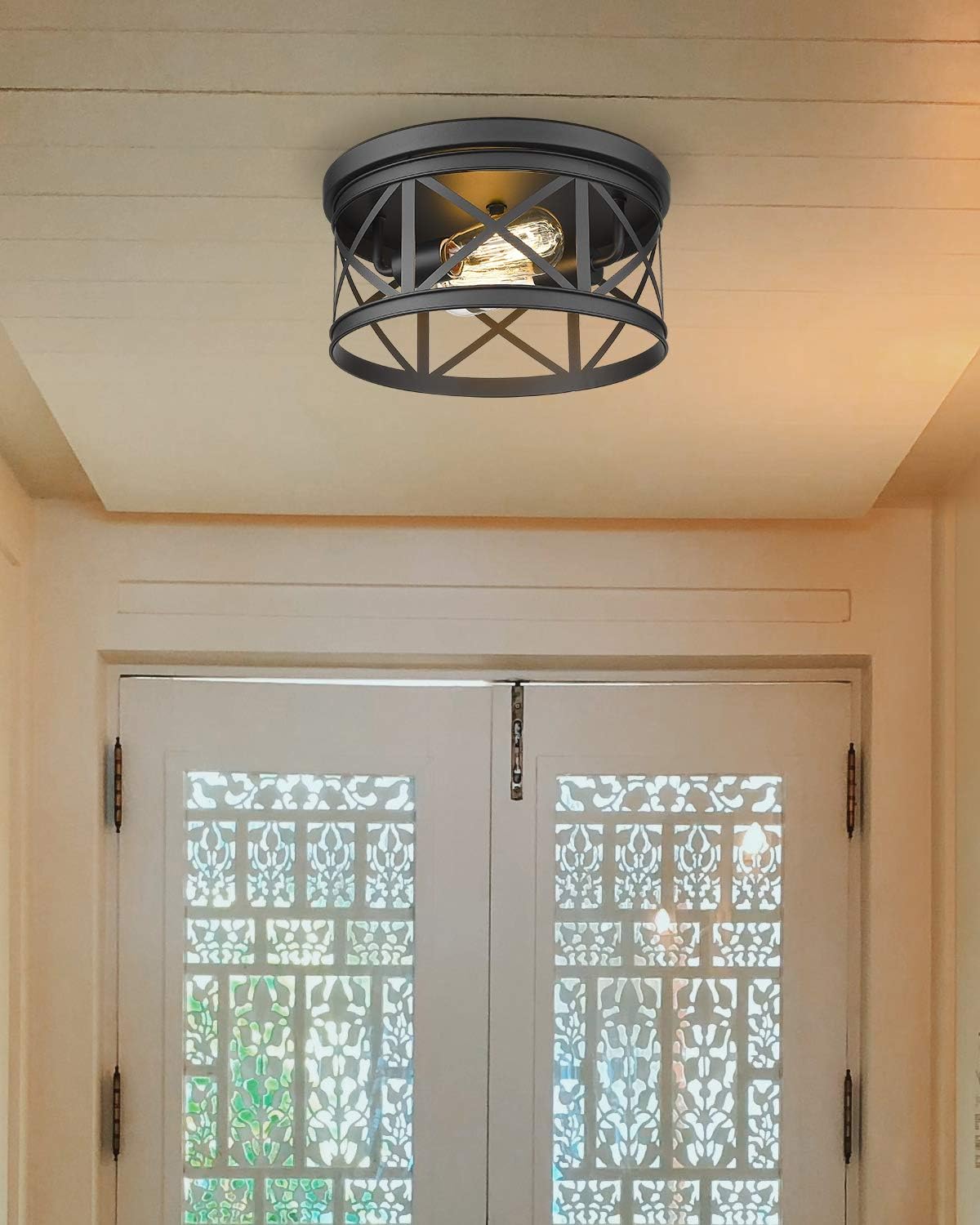 Black Metal Cage Flush Mount Ceiling Light K297