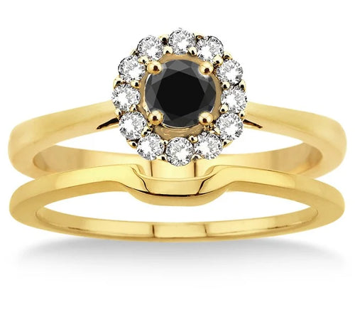 1.25 Carat Black Diamond Halo Bridal Set on 10k Yellow Gold O51608