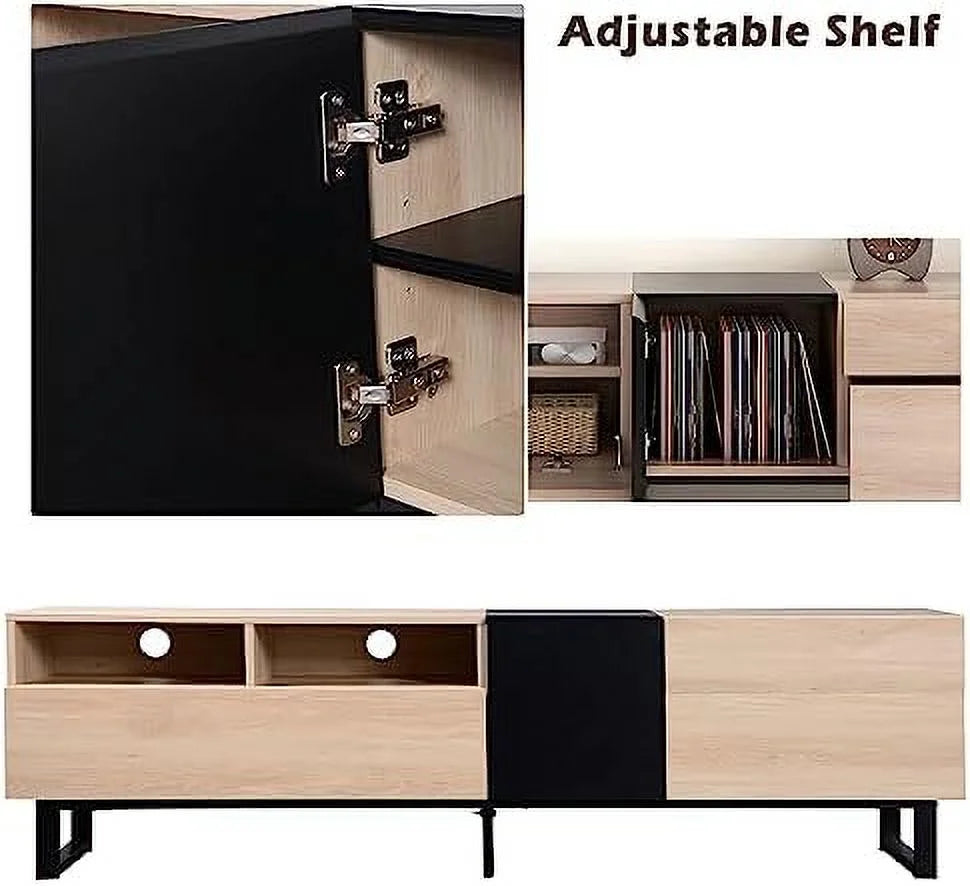 Modern Wooden TV Stand with 3 Cabinets and Open Shelves Q4671