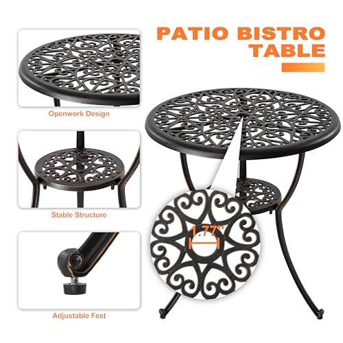 3 Piece Cast Aluminum Bistro Set with Umbrella Hole T168895