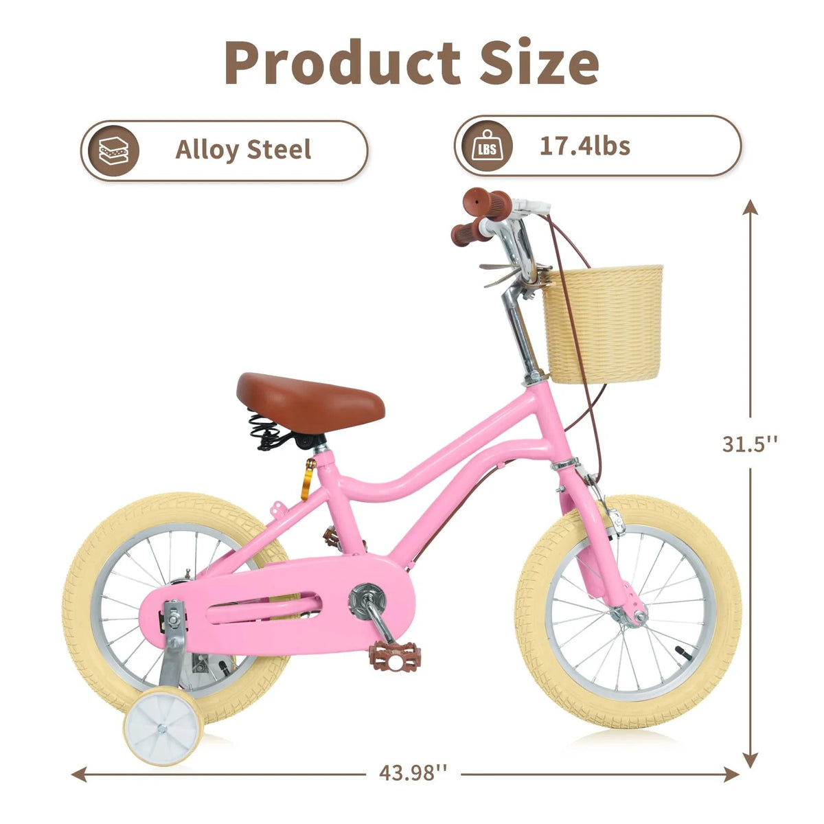 16 Inch Kids Bike with Handbrake Basket Training Wheels Yellow X295825