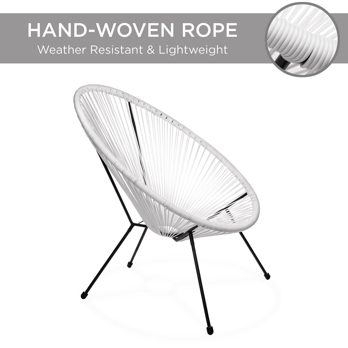 3-Piece All-Weather Patio Bistro Furniture Set with Rope Glass Top Table K28487
