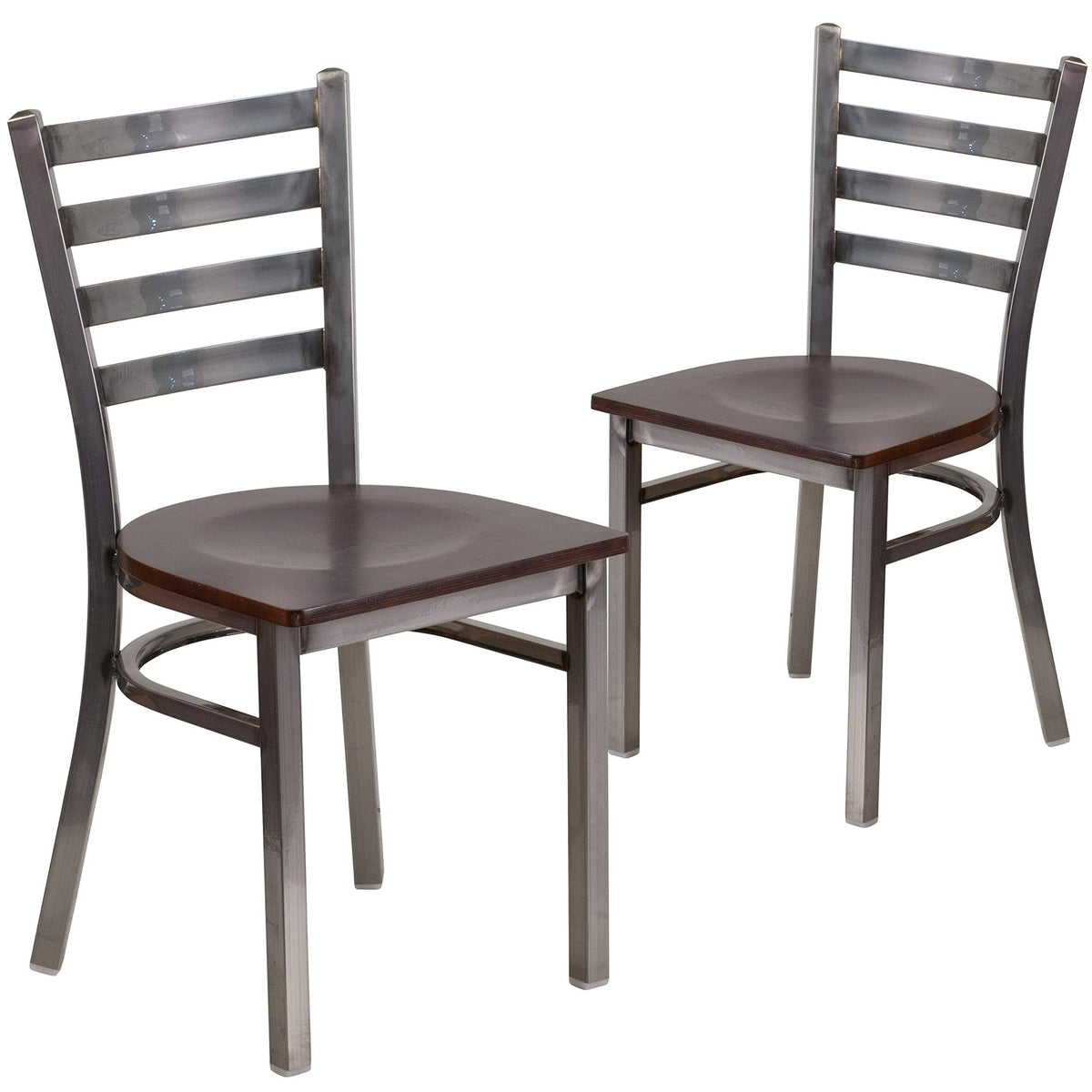 Walnut Wood Seat Ladder Back Metal Restaurant Chair S24867