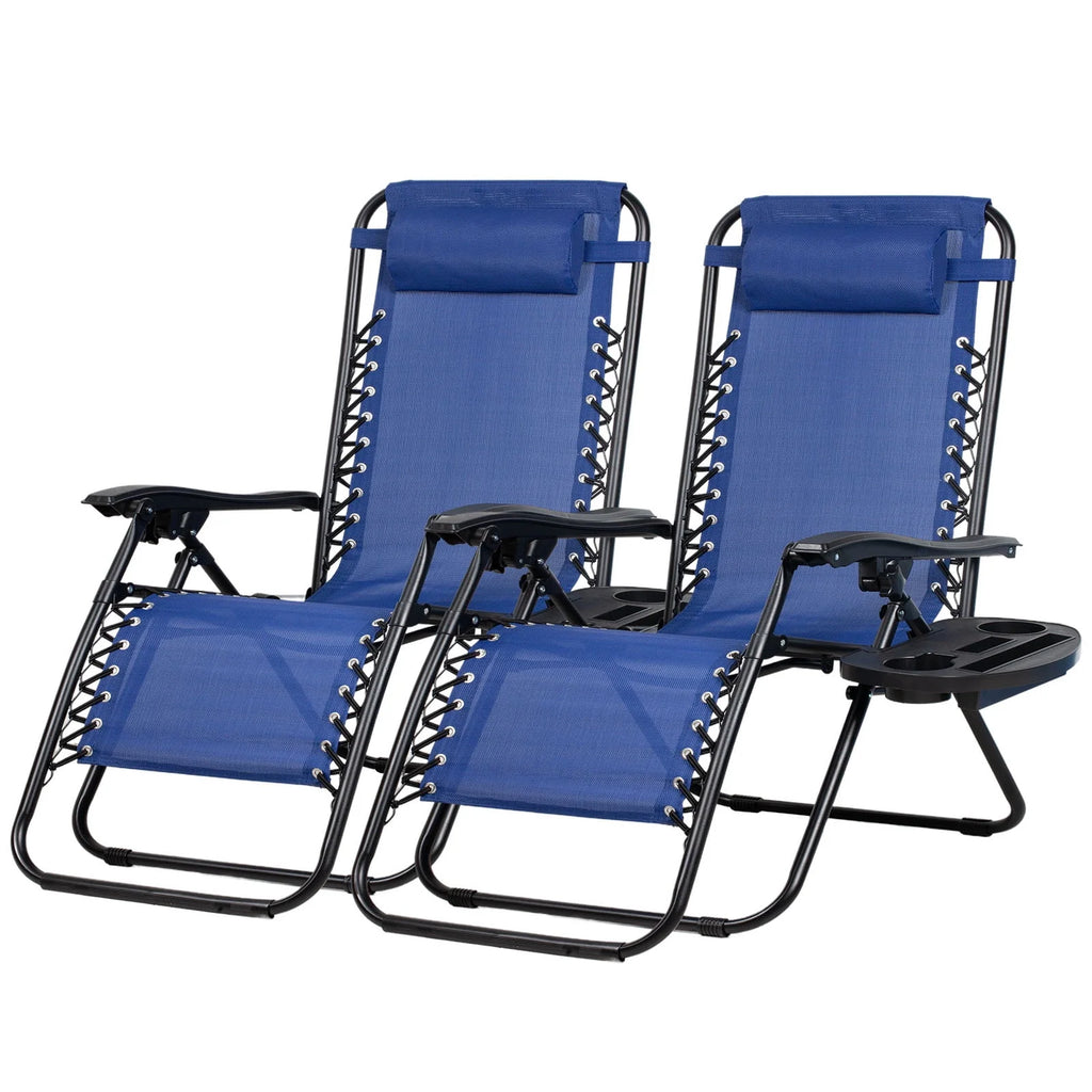 Set of 2 Adjustable Steel Mesh Zero Gravity Lounge Chair Recliners with Pillow and Cup Holder S388