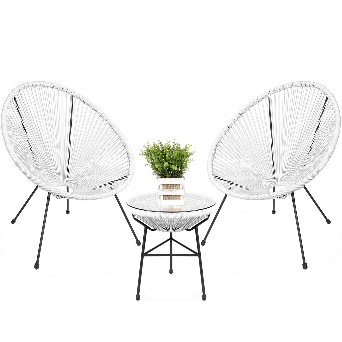 3-Piece All-Weather Patio Bistro Furniture Set with Rope Glass Top Table K28487